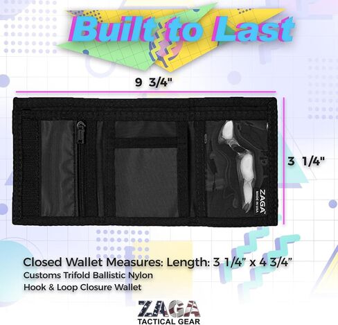 ZAGA Customs Trifold Nylon Hook & Loop Closure Wallet | Retro Style Wallet | Durable Waterproof Nylon Wallet | Tactical Grade ID-Card Holder Wallet | Made in USA in Saudi Arabia