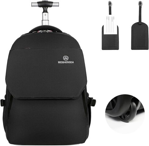 Hivexagon 19 inches Rolling Backpack Water Repellent Stylish Carry on Laptop Bag Durable Quiet Wheels Packable Straps for Travel and Business Black in Kuwait