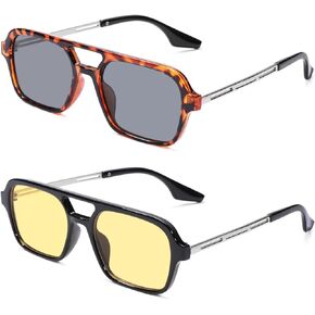 NULOOQ Retro 70s Flat Aviator Sunglasses for Women Men, Vintage Square Small Frame Shades Driving UV400 Protection