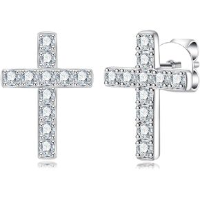 Moissanite Stud Earrings for Women Men D Color VVS1 Clarity Round Brilliant Cut S925 Sterling Silver Moissanite Cross Earrings Gift for Her Mom Wife with Certificate