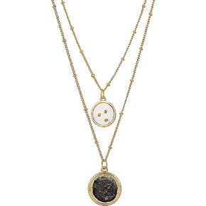 American Coin Treasures Double Chain Necklace Widow's Mite Coin Pendant with Mustard Seed Charm | Saturn Style 18 and 16 Inch Goldtone Chain | Certificate of Authenticity