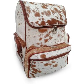 Cowhide Backpack Hair On | Fur Leather Diaper Backpack Rucksack/Knapsack Travel Shoulder Bag/Cow Skin Baby Bags (Salt Pepper Brown and White)