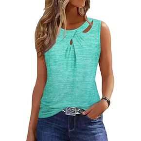 Womens Hollow Out O-Neck Tank Top Solid Color Tank Retro Trendy Tee Tops Summer Casual Loose Fit Sleeveless Shirt