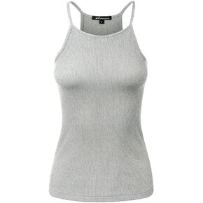 Women's Ribbed Knit Tank Top Sleeveless Cami Racerback Halter Crewneck Shirts