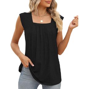 Bakoliza Womens Tank Tops Summer Square Neck Sleeveless T Shirts Loose Casual Tunic Tops for Leggings