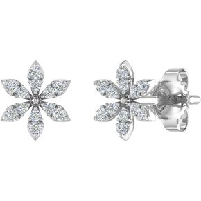 0.07 Carat Diamond Floral Stud Earrings in 10K Gold