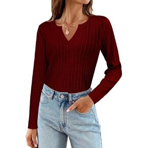 Zeagoo المرأة 2023 كم طويل الخامس الرقبة سليم صالح تي شيرت عادية مضلع متماسكة سترة بلايز S-XXL in Saudi Arabia
