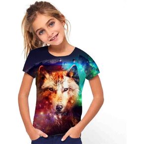 Kids Print 3D Wolf Tees Shirts for Youth Boys Girls 4-14 Years
