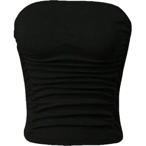 SOLY HUX Women's Ruched Tube Crop Top Sleeveless Strapless Solid Bandeau Tops