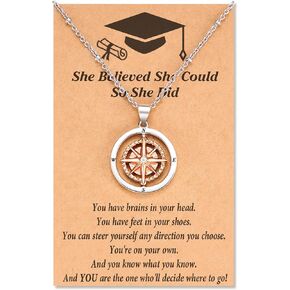 Tarsus Graduation Gifts for Her 2023, Compass Necklace for Women Girls, Chain 18+2 inches