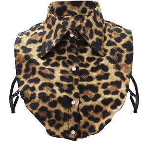 OOCC Mature Woman Leopard Print Faux Collar Half Shirt Dickey Detachable Blouse Chiffon Working Suit Fake Collar