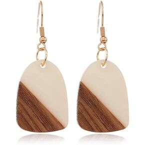 Boho Dangling Statement Earrings Simple Chic Wooden Earrings, Resin Geometric Bar Pendant Wood Earrings