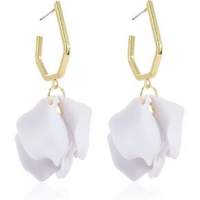 Light Weight Acrylic Rose Petal Drop Dangle Earrings Bohemian Resin Multicolored Flower Statement Floral Tassel Earrings Layered Floral Petal Earrings for Women Girls Bridal Prom Gifts With Box