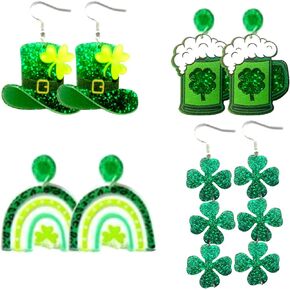 St. Patrick's Day Earrings Green Clover Hat Horseshoe Leaf Earring for Women Shamrock Dangle Earrings Funny Irish Holiday Jewelry Gift