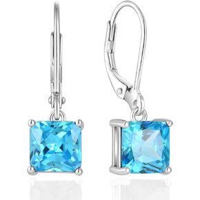 Vesitim Solitaire Square Cut 7mm Cubic Zirconia Dangle Earrings-Women 925 Sterling Silver Gemstones Earrings Birthstone Jewelry Gift