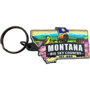 Westmon Works Montana Keychain Souvenir with State Map and Flag Images Acrylic Key Chain