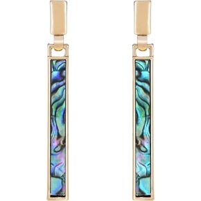 AeraVida Stylish Abalone Shell Rectangular Bar Gold Colored .925 Sterling Silver Post Drop Earrings | Casual Sterling Silver Drop Earring for women | Everyday Wear Jewelry Gift