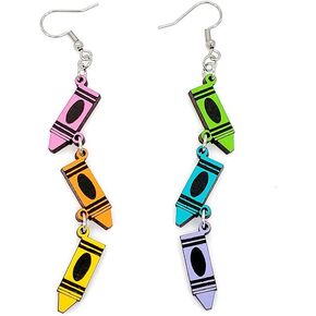 Funny Wooden Pencil Crayon Book Earrings Love Readinng Librarian Teacher Earring for Women Girl Student Graduation Back to School Jewelry