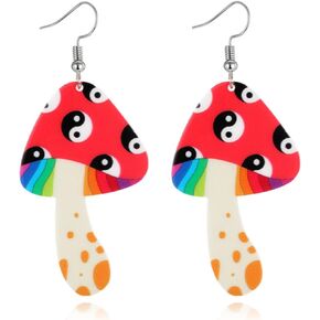 Dreuyet Acrylic Rainbow Mushroom Earrings for Women Cute Weird Earrings Creative Funny Earrings Colorful Cartoon Evil Eye Lightning Sunflower Acrylic Mushroom Earrings