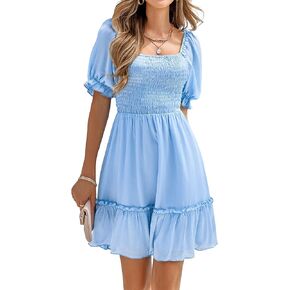 Infashule Women's Summer Short Puff Sleeve Smocked Dress Ruffle Tiered A Line Swing Dresses in Kuwait
