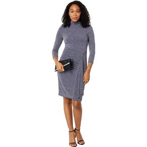 Vince Camuto Glitter Knit Bodycon with Turtleneck and Front Drape
