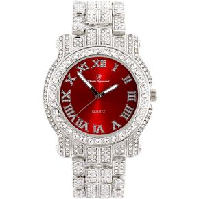 Charles Raymond Bling-ed Out Ultimate Hip Hop Royalty Mens Watch w/Easy Reader Roman Numeral or Iced Out Diamond Time Indicators - Bright Colored Dials - L0504