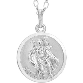 Alexander Castle 925 Sterling Silver St Christopher Necklace for Women Boys Girls - 16mm Saint Christopher Medal with 18" Silver Chain & Jewelry Gift Box