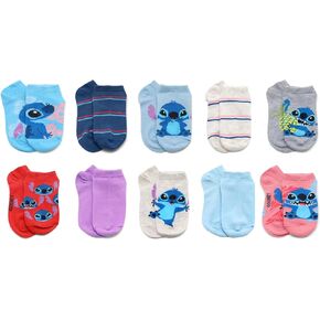 Disney Lilo & Stitch 6 Pair Multi Pack Novelty Character No Show Socks for Girls (Toddler and Little Girls)