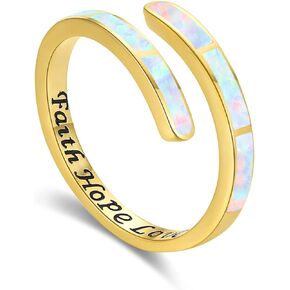 lotus & leaf Opal Ring Sterling Silver Inspirational Faith Hope Love Ring Gift for Women