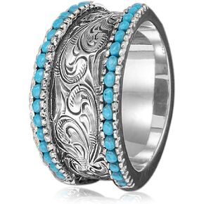 Flower Pattern Engraved Band Ring for Women Girls,S925 Sterling Silver Retro Vintage Hawaiian National Style Boho Ring Jewelry Gift for Her