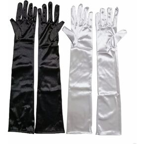 2Pair Long Opera Party 1920s Gloves Stretchy Elbow Length Wedding Evening Party Stage, Black and White