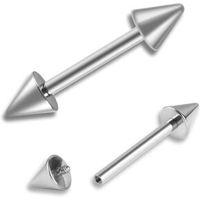 2PCS 14G G23 Titanium Straight Barbell Spike Cartilage Earring Bars Nipple Ring Spiked Helix Piercing Internally Threaded