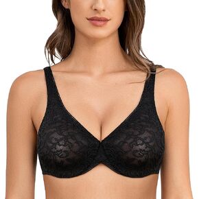 Wingslove Women's Sexy Lace Bra Sheer Bralette See Through Bras Underwire Added Support