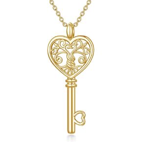 POPKIMI Key Necklace Sterling Silver Tree of Life Pendant Necklace for Women Key Jewelry Fashion Jewelry for Women Mom Wife Birthday Anniversary Graduation Gifts