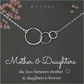 EFYTAL Mother Daughter Necklace, Sterling Silver or Gold Plated Infinity Circles, Mom Necklace for Women, Mom Gifts from Daughters, Daughter Gift from Mom, Birthday Gifts for Mom