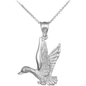 925 Sterling Silver Flying Duck Charm Pendant Necklace