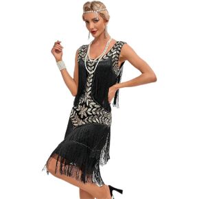Women's 1920s Flapper Dress Fringe Gatsby Dress Roaring 20s Sequins Beaded Dress Vintage Art Deco Dress