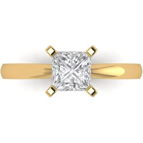 Clara Pucci 1.0 ct Princess Cut Solitaire Genuine Moissanite Engagement Wedding Bridal Promise Anniversary Ring in 14k Yellow Gold