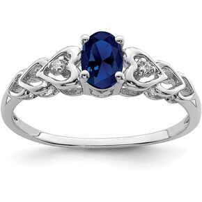 Solid 925 Sterling Silver Created Sapphire Blue September Gemstone and Diamond Engagement Ring (.02 cttw.)