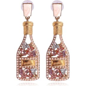 Champagne Bottle Earrings for Women Rhinestone Crystal Beaded Champagne Drop Dangle Earrings New Year Gifts