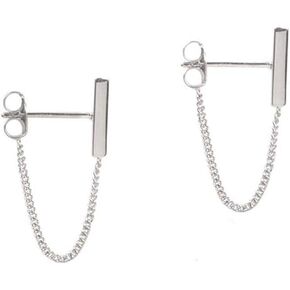 Minimalist Bar Earrings with Chain Dangle Earrings 925 Sterling Silver Stud Earrings