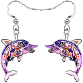 Cute Enamel Alloy Ocean Animal Creative Seahorse Shark Whale Jellyfish Octopus Dolphin Dangle Earrings for Women Girls Fashion Sea Jewelry for Gifts Birthday Charms