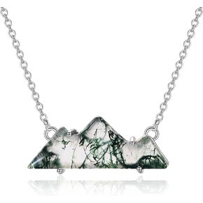 Natural Agate Necklace Sterling Silver Teardrop Moss Pendant Necklace for Women Jewelry Gifts