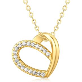 14k Real Gold Heart Pendant Necklace for Women, Shiny Solid Gold Love Jewelry Anniversary Valentines Day Gift for Her, Wife, Mom, Girlfriend 18"