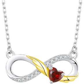 STARCHENIE Infinity Necklace 925 Sterling Silver Angel Wings Heart Birthstone Necklace for Women