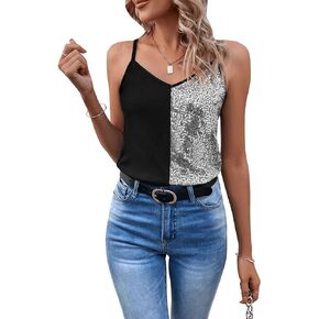 SweatyRocks Women's Colorblock Sequin V Neck Sleeveless Cami Top Spaghetti Strap Camisole
