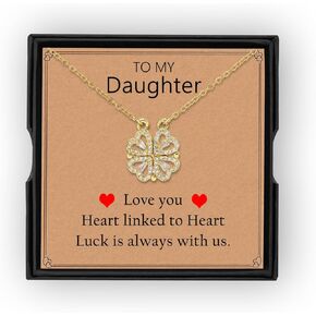 Vivkunulo Four Leaf Clover Necklace, 14K Gold Plated, Heart Magnetic Necklace, for Women, 15.8"+2"inch