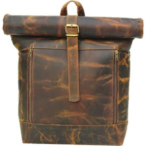Satchel And Fable Leather Travel Laptop Backpack 17 Inch Vintage Genuine Rucksack Collage Hiking Camping Shoulder Brown Bag For Men and Women