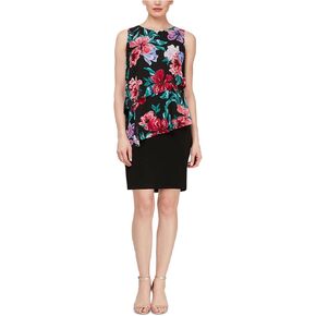 S.L. Fashions Women's Sleeveless Print Asymmetric Chiffon Overlay Dress in Kuwait