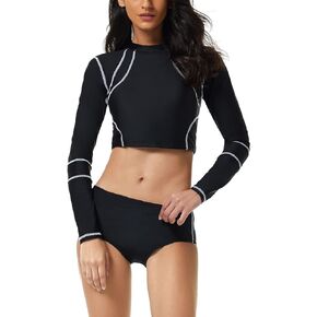 Women's Two Piece Swimsuit Long Sleeve Sun Protection Swimsuit Crop Swim Tops Bathing Surfing Rash Guard Suits